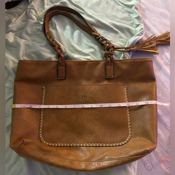 Weimeibaige Brown Vegan Leather Tote Bag Purse Multi-pocket Zipper Closure - Picture 4 of 5